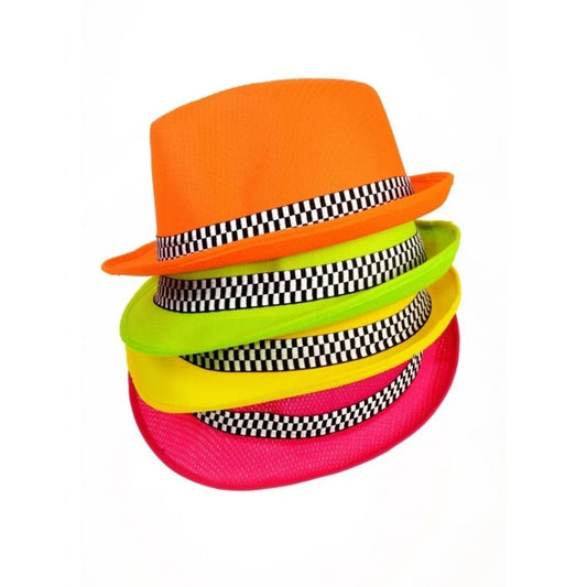 Sombrero Gorro Gacho Fluor Neon Con Cinta Cotillon