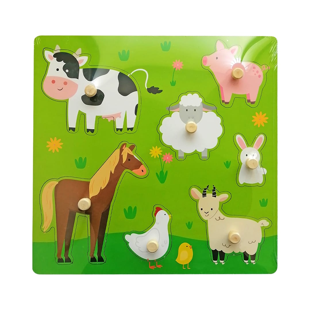 Juego Encastre En Madera Animales Granja Montessori