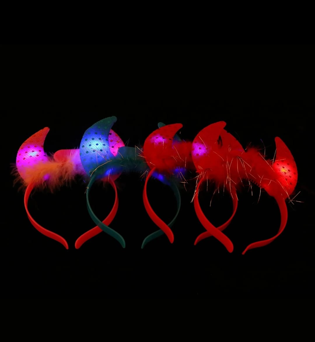 Tiara Vinchas De Cuernos De Tela Con Luz Pack X4