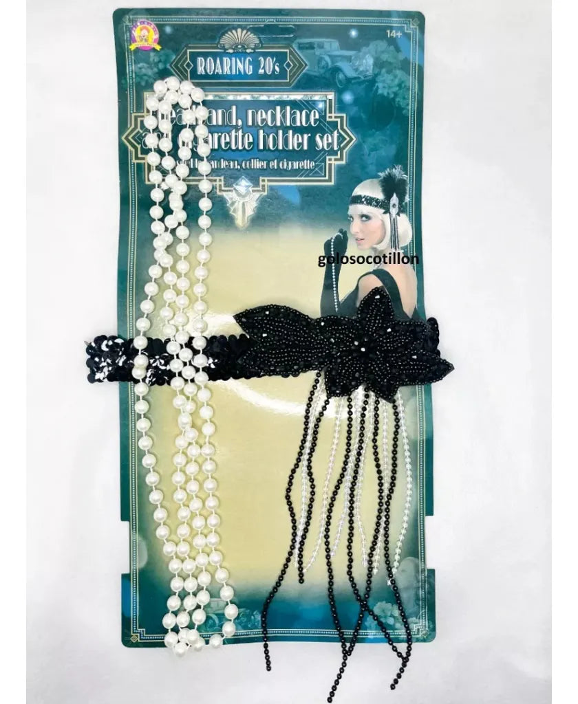 Set Charleston Vincha Y Collar De Perlas