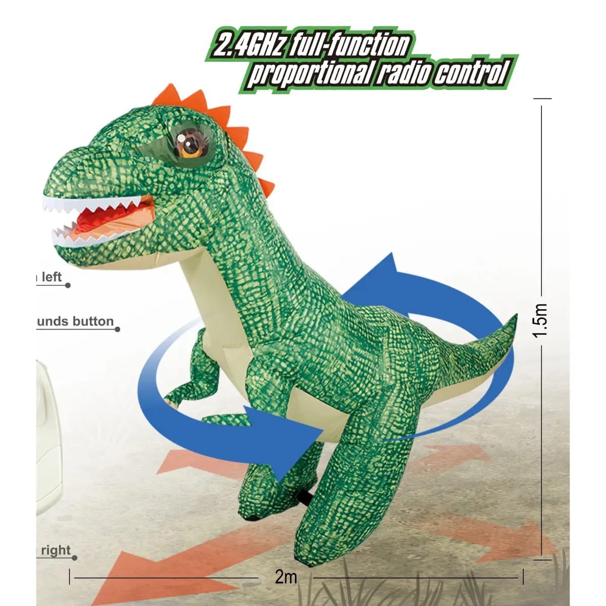 Dinosaurio Inflable Control Remoto 150cm Carga Usb