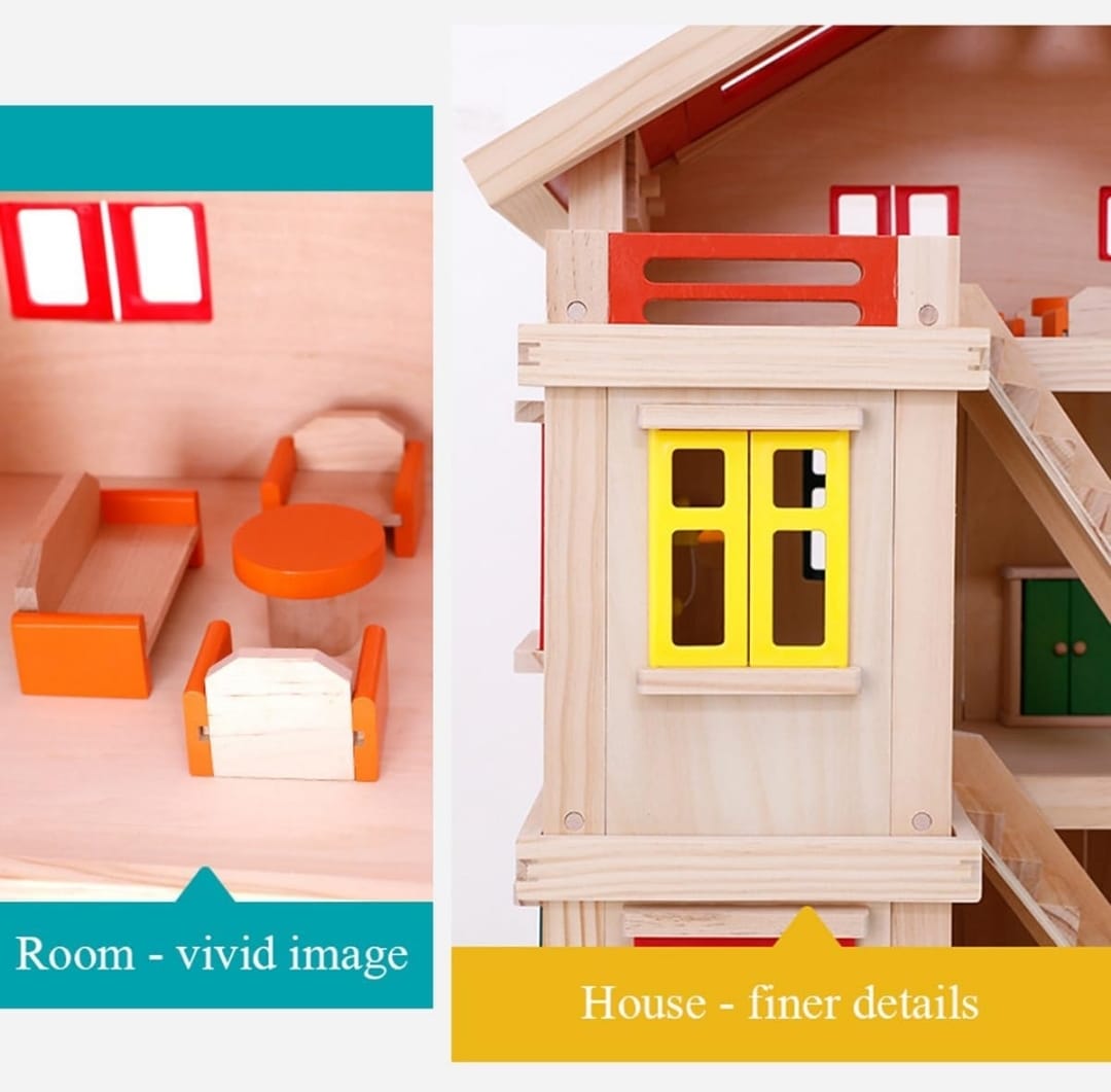 Casa De Muñecas En Madera Montessori 71cm