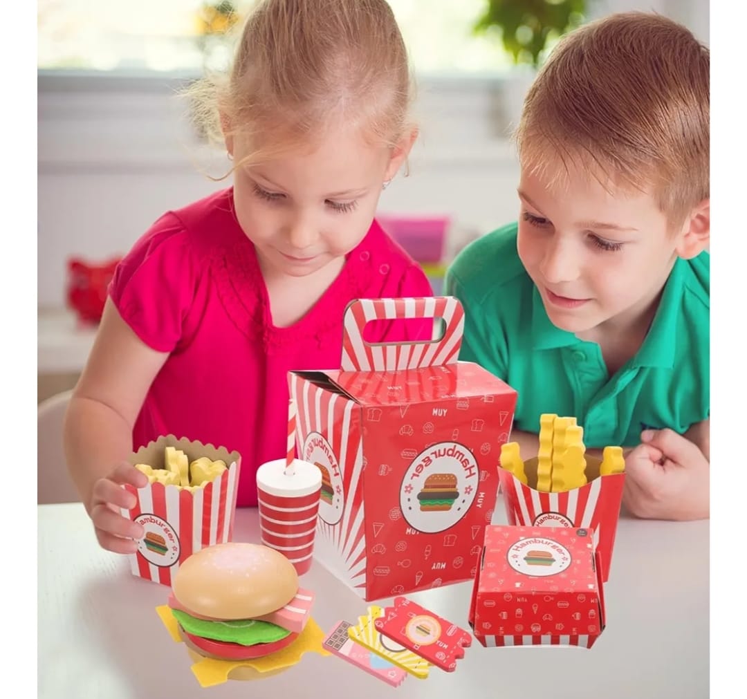 Juego Hamburguesa Caja Comida En Madera Montessori