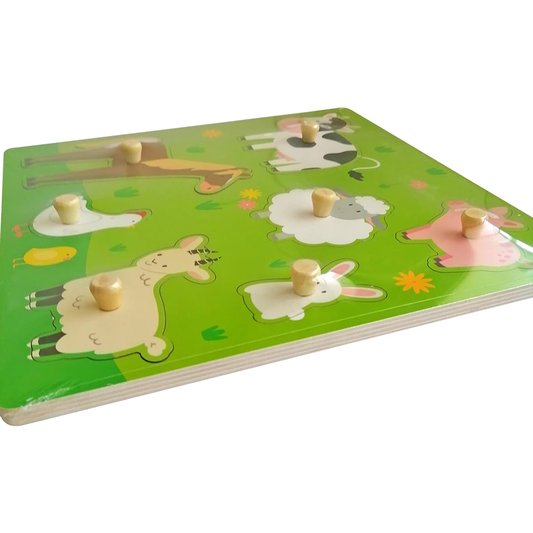 Juego Encastre En Madera Animales Granja Montessori
