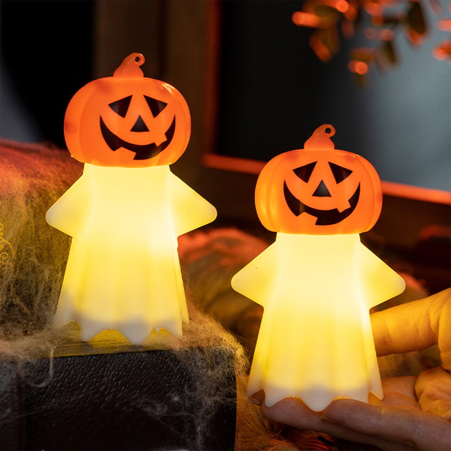 Lampara Calabaza Fantasma 11cm Deco Halloween
