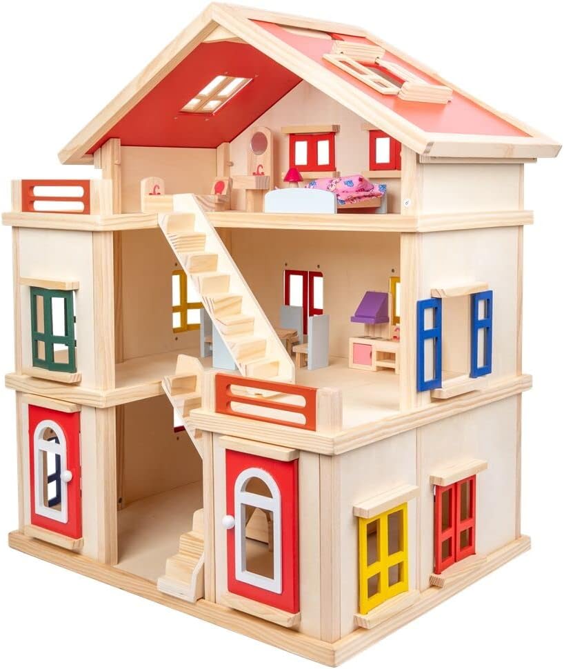 Casa De Muñecas En Madera Montessori 71cm