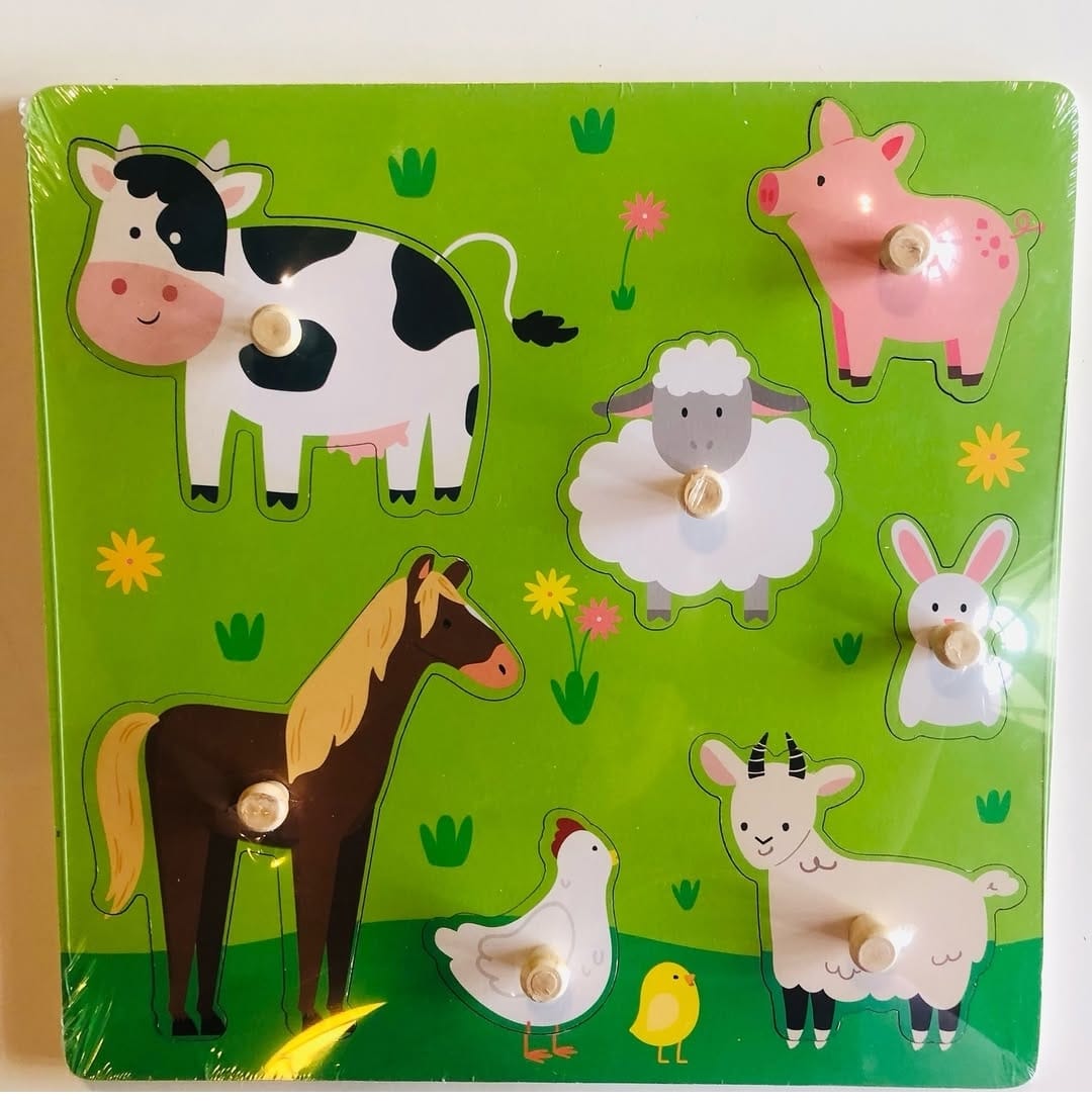 Juego Encastre En Madera Animales Granja Montessori