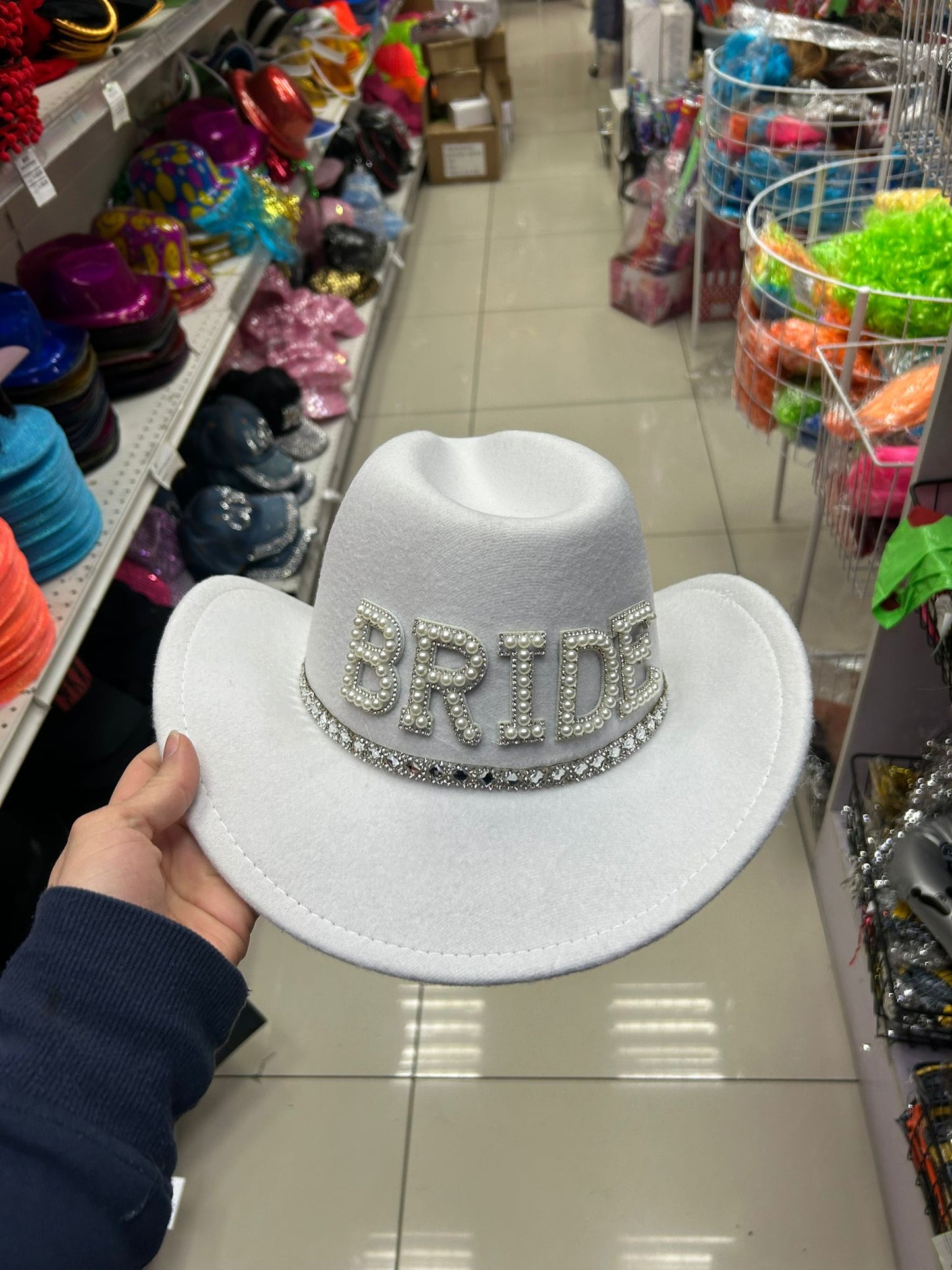 Sombrero Vaquero Bride Novia Con Perlas Cotillon