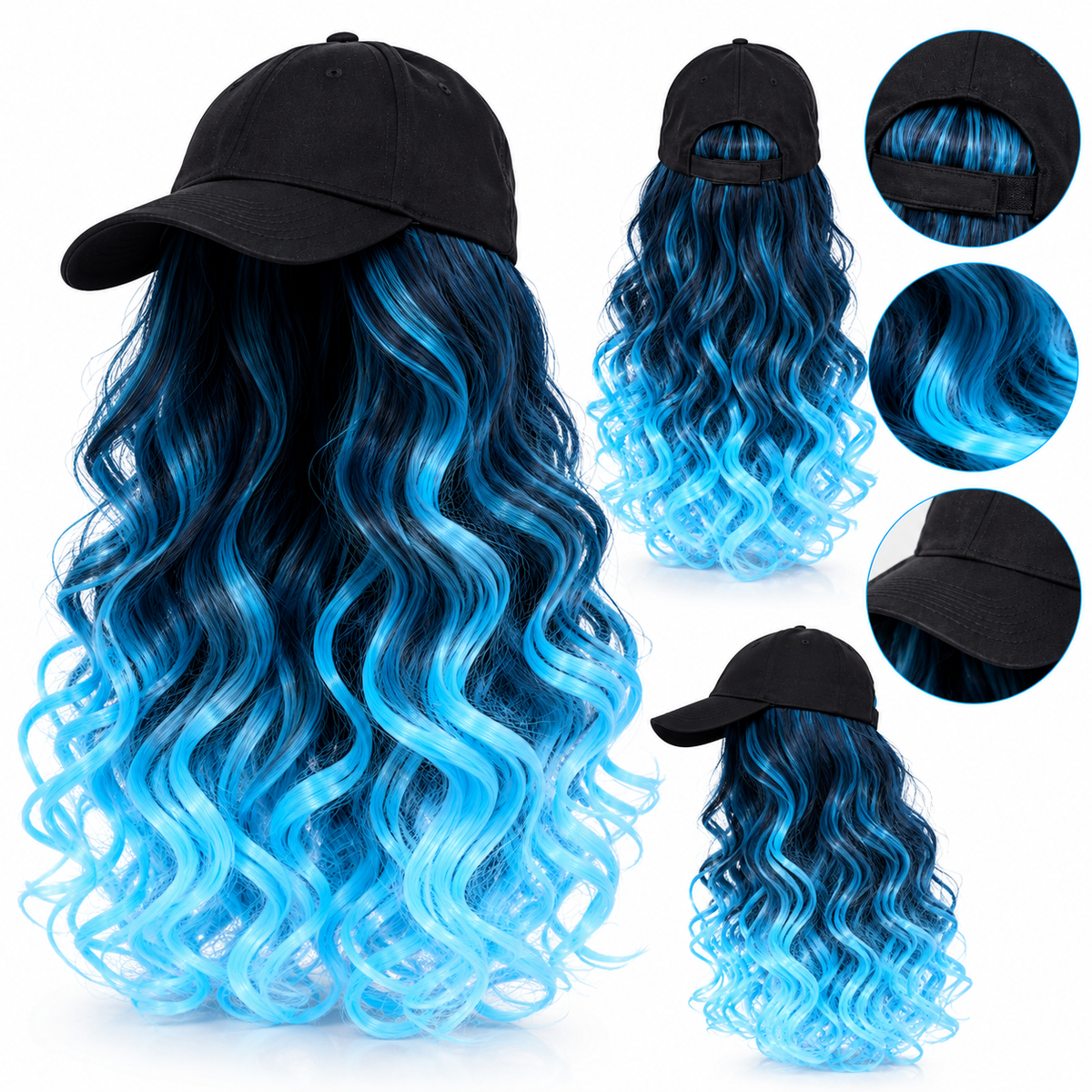 Gorra negra con Peluca 40 CM 3 COLORES