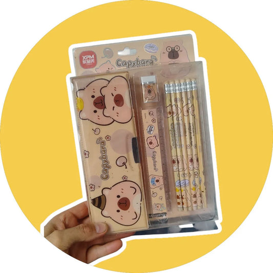 Set Escolar Capibara Cartuchera Regla Goma
