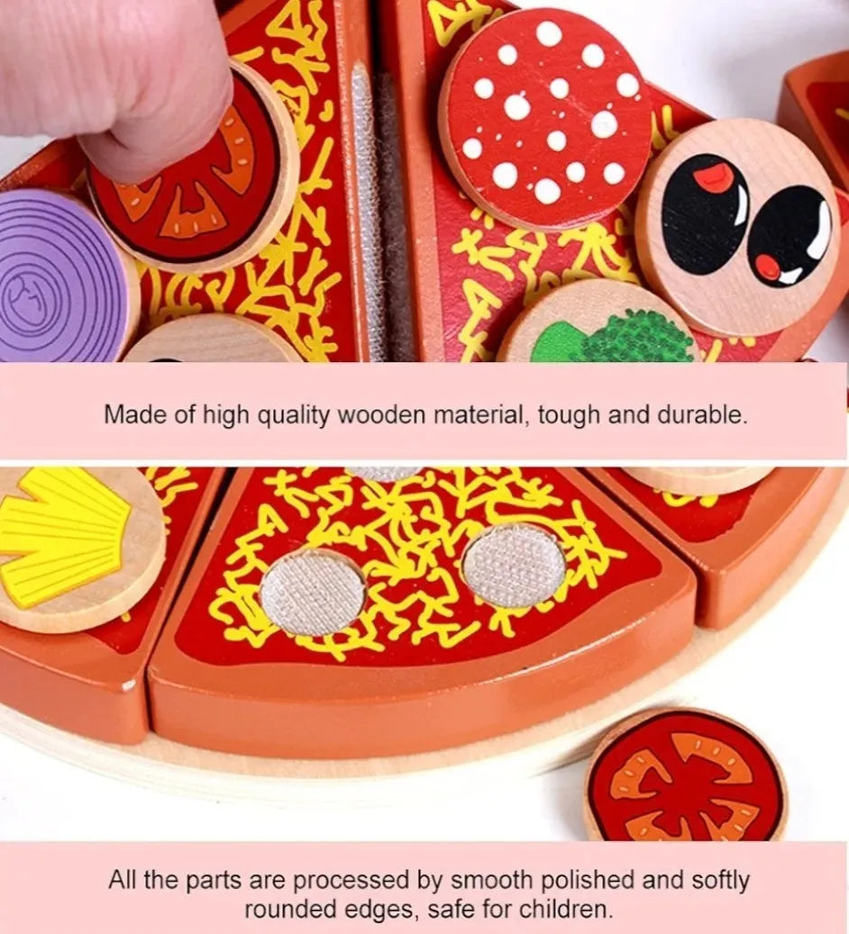 Juego De Pizza En Madera Montessori Con Velcro