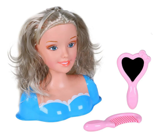 Muñeca Cabeza Juego De Peluquería 20cm Peine Espejo