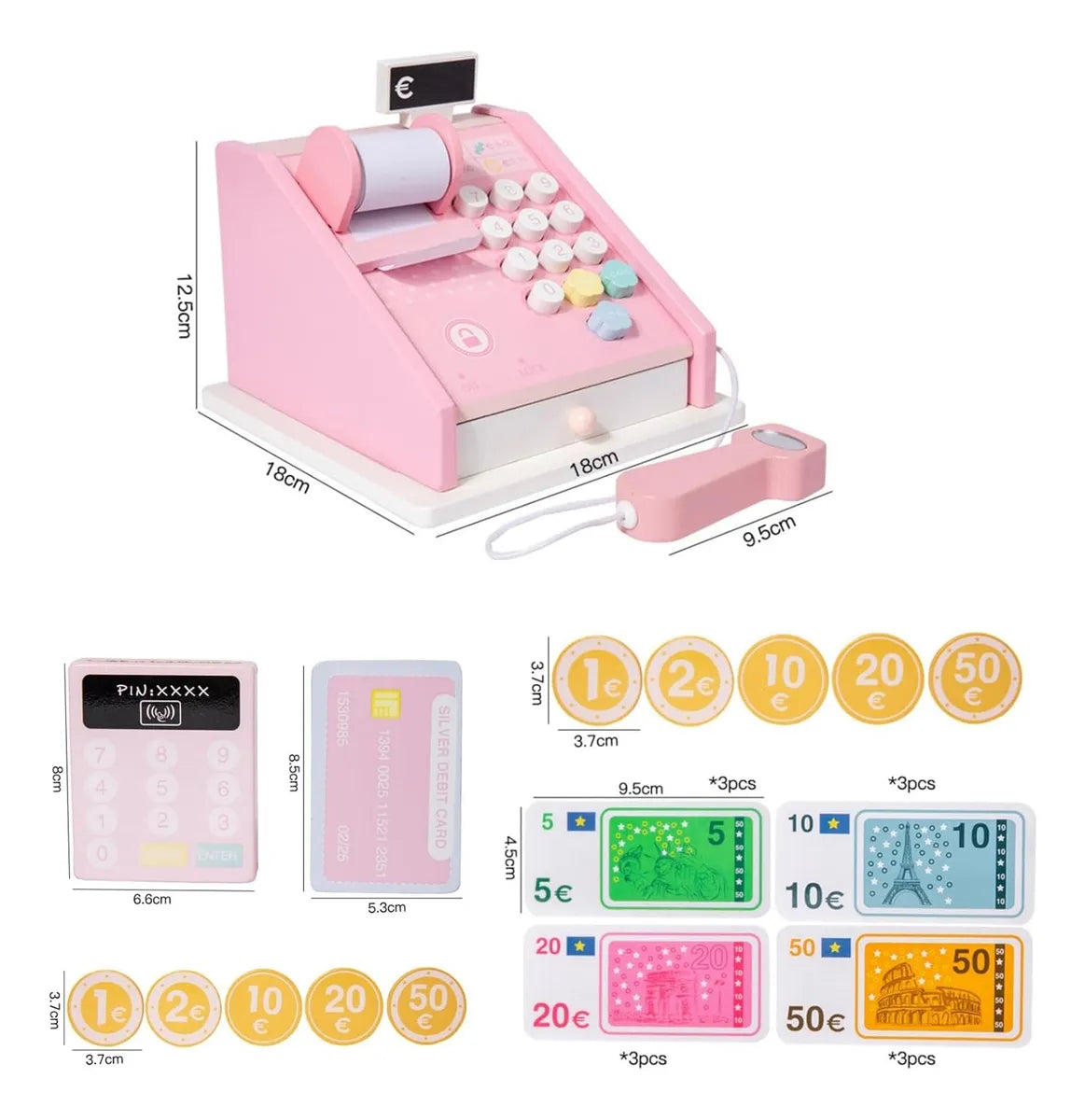 Caja Registradora En Madera Montessori 17 Pcs