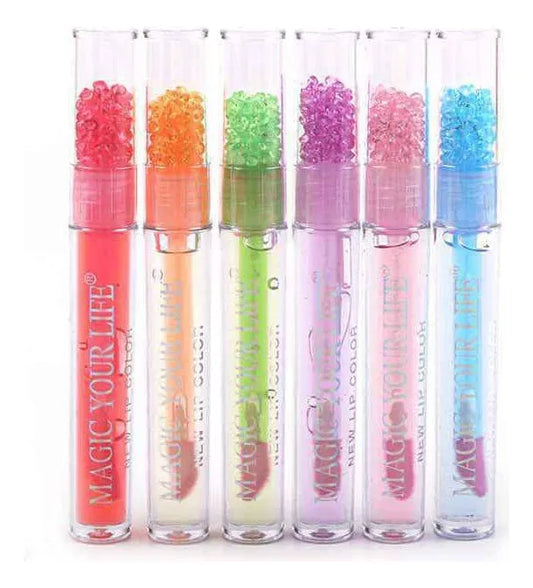 Brillo Labial Infantil con piedritas de Colores Pack x12