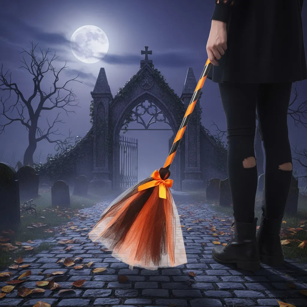 Escoba De Bruja 90cm Dos Colores Disfraz Halloween