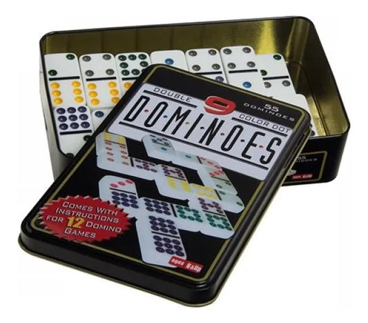 Domino Doble 9 Caja Metálica 55 Piezas Coloridas
