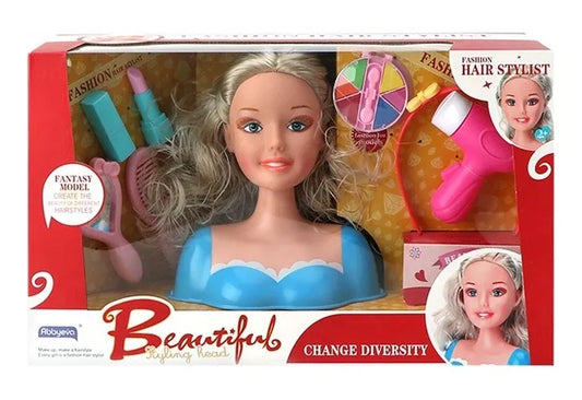 Juego De Peluquería Cabeza Muñeca 20 Cm Accesorios