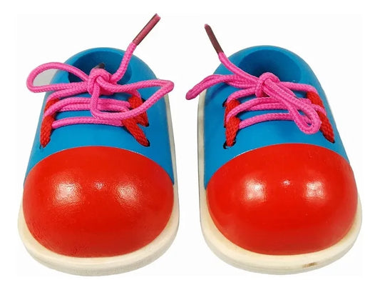 Zapatos En Madera Con Cordones Montessori 10x8cm