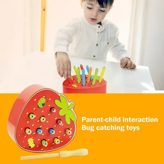 Juego de pesca gusanitos imantados en madera