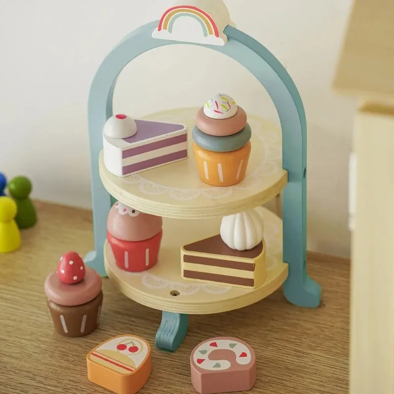 Juego Exhibidor Pastelería Madera Montessori 8pcs