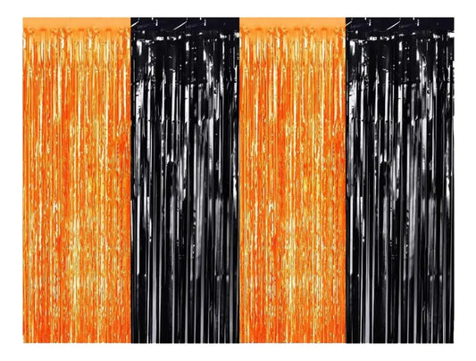 Cortina De Halloween, Naranja Y Negra Metálica 2 Metros,