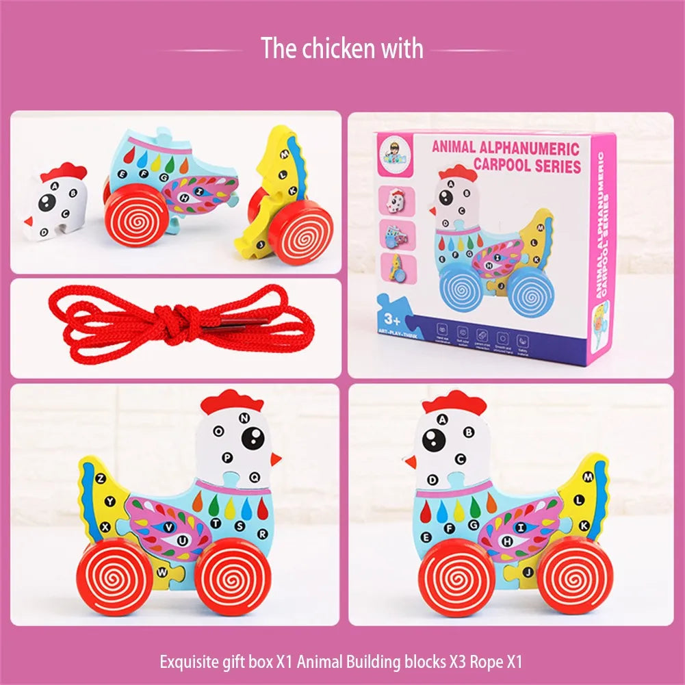 Arrastre En Madera Modelo Animales Puzzle Encsastre