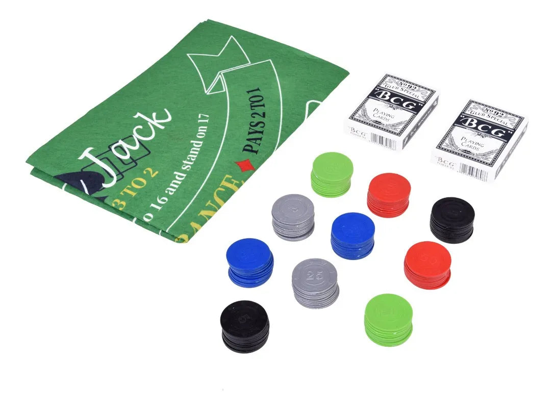 Set 2 En 1 Poker Y Blackjack Con Cartas Y Fichas