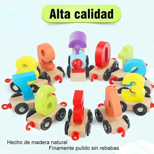 Tren Con Números De Madera Juguete Didáctico Montessori