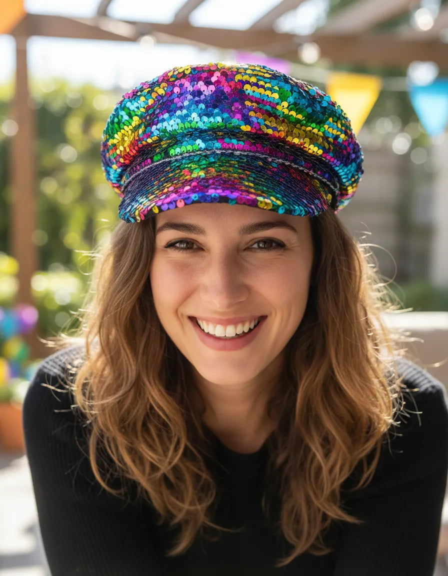 Gorra Capitán De Lentejuelas Arcoíris Para Fiesta