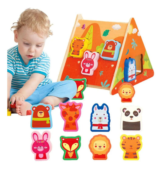 Juego Encastre Triángulo Animales Madera Montessori