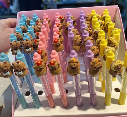 Lapiceras De Capibara Con Piedritas Pack X6