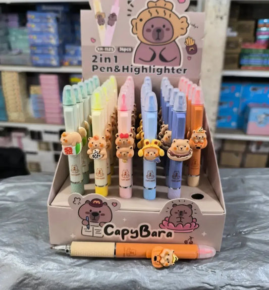 Lapicera Capibara 2 En 1 Con Resaltador