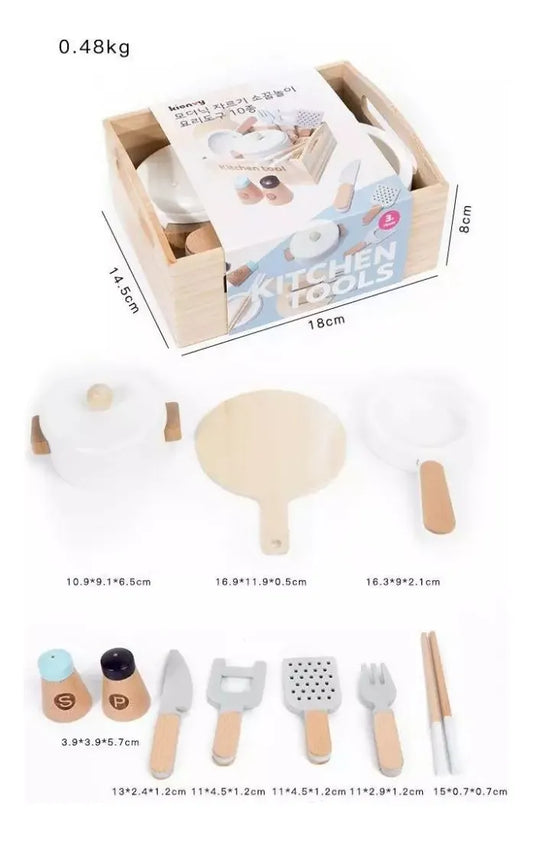 Set De Cocina En Madera Montessori En Cajón 12pcs