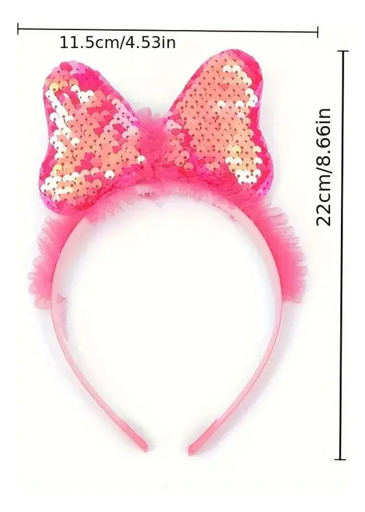 Vincha Diadema Lentejuelas Con Moño Y Luz Pack X6