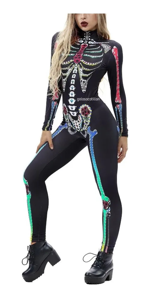 Disfraz De Esqueleto Adulto Malla Halloween Cosplay