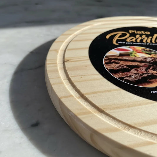 Plato De Madera Parrillero Para Asado Redondo 25 Cm
