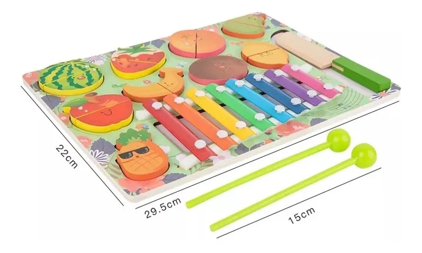 Xilófon Montessori en madera con Juego de Frutas y Encastre