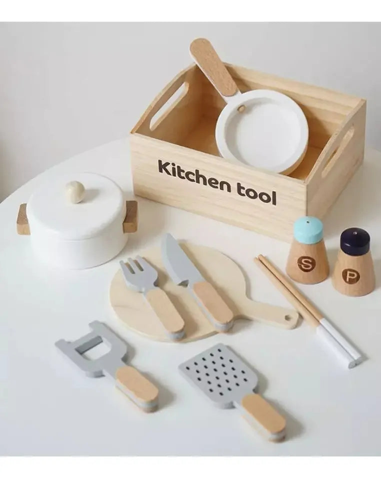 Set De Cocina En Madera Montessori En Cajón 12pcs