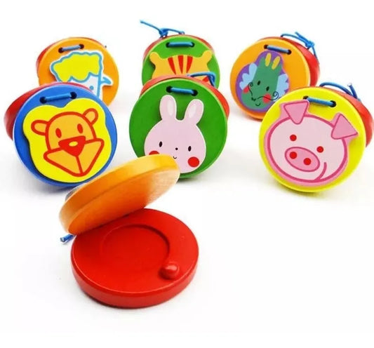 Castañuela Infantil en Madera Animales Montessori pack X2