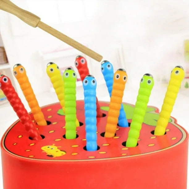 Juego de pesca gusanitos imantados en madera