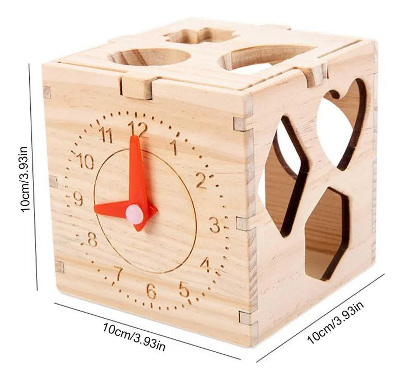 Cubo De Encastre En Madera Montessori Con reloj