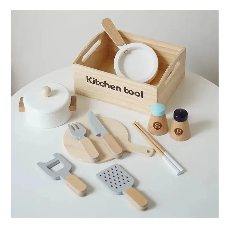 Set De Cocina En Madera Montessori En Cajón 12pcs