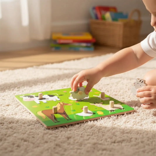 Juego Encastre En Madera Animales Granja Montessori