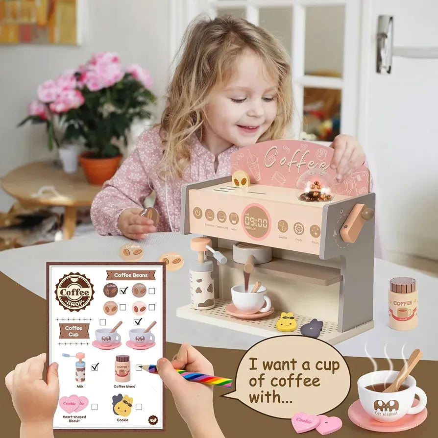Cafetera De Juguete En Madera Montessori 22 Piezas