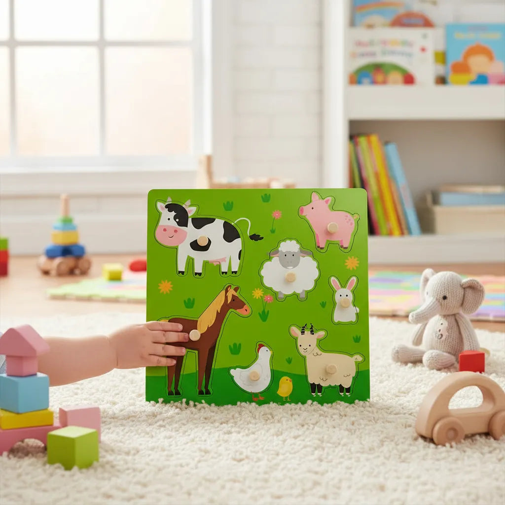 Juego Encastre En Madera Animales Granja Montessori