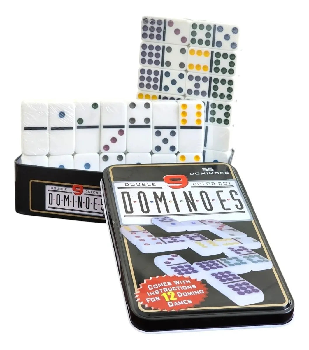 Domino Doble 9 Caja Metálica 55 Piezas Coloridas