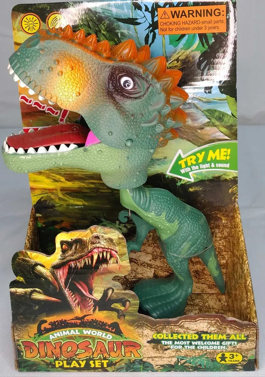 Muñeco Dinosaurio Mordelon 25cm Con Luz Y Sonido