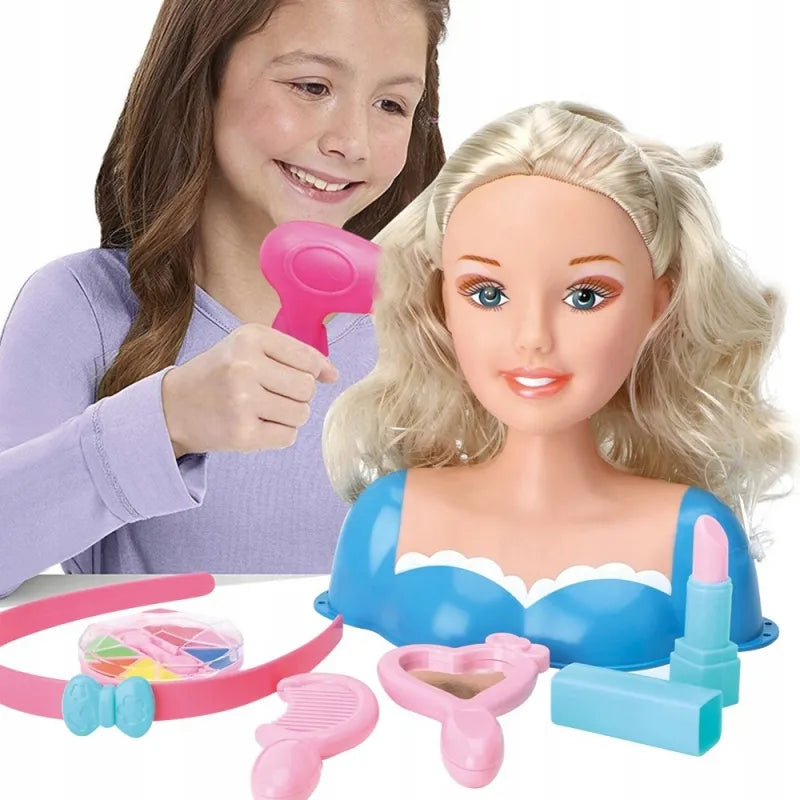 Juego De Peluquería Cabeza Muñeca 20 Cm Accesorios