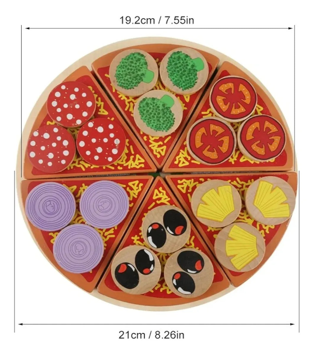Juego De Pizza En Madera Montessori Con Velcro