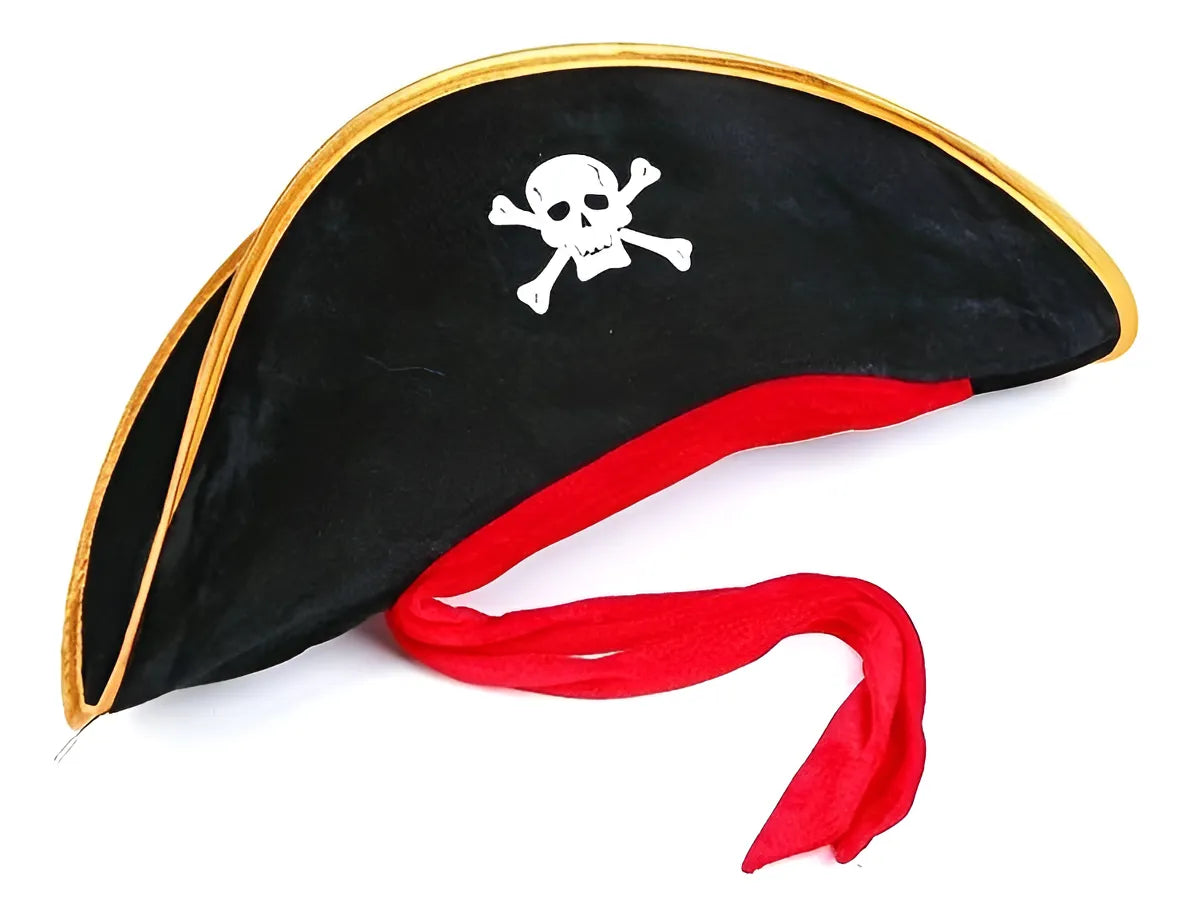Gorro De Pirata Terciopelo Negro Calavera